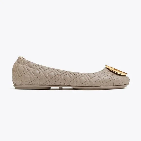 Tory Burch Minnie Travel Ballet Flat Quilted Leather Dust Storm Gold Taupe - Picture 10 of 10